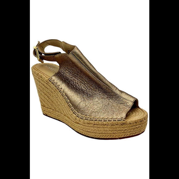 Kenneth Cole Womens Olivia Sandal Wedge Gold Leather - Medium - Picture 1 of 3